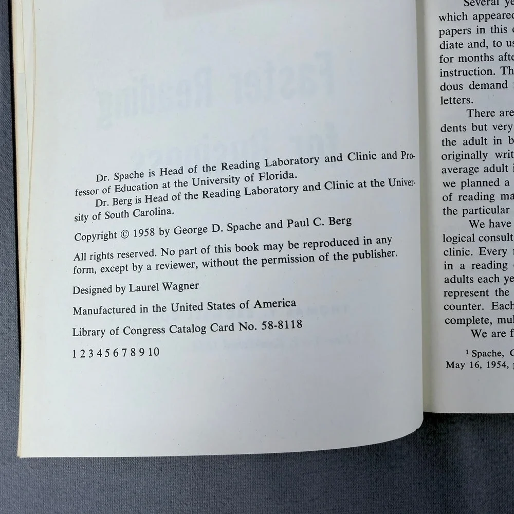 Faster Reading for Business 1958 George Spache Paul‎ Berg Signed Letter 1st Ed